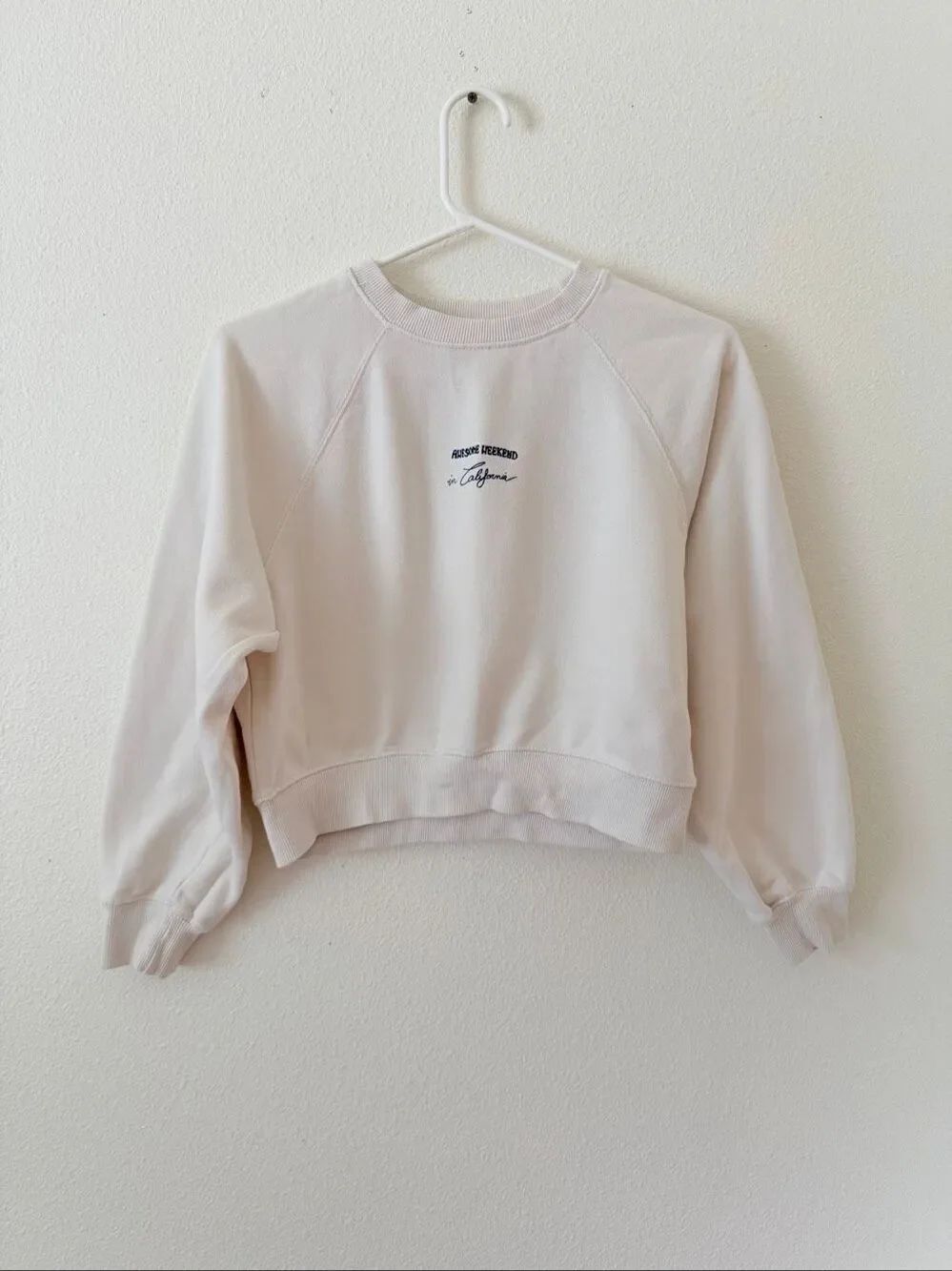 Zara Awesome Weekend In California Text Cropped Cream Sweater size 13-14